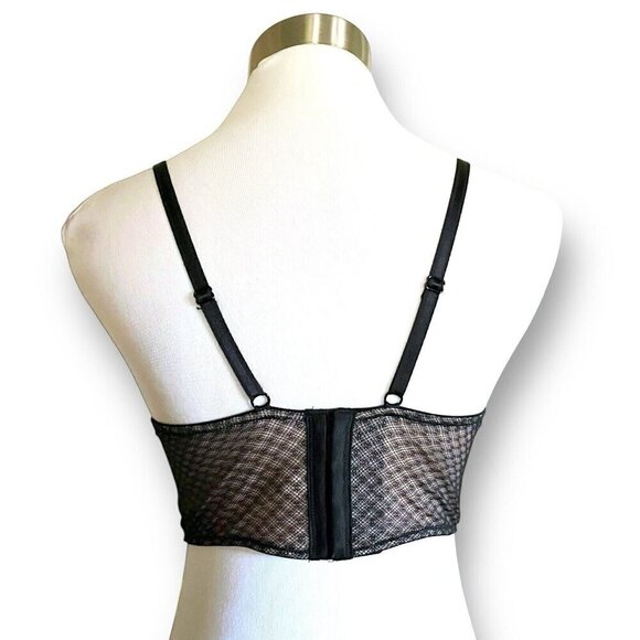 Adore Me 36B Camilla Push Up Bra Black Lace Plunge Underwire Rhinestone Longline - Picture 6 of 8